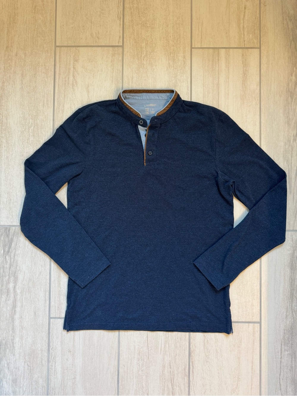 Men's Navy Long Sleeve Henley with Contrast Trim
